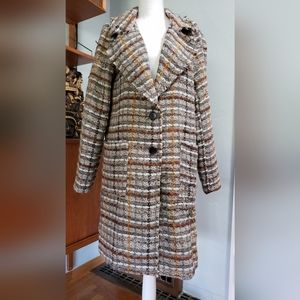 Davi & Dani Plaid Overcoat, Size M, Brown/Orange